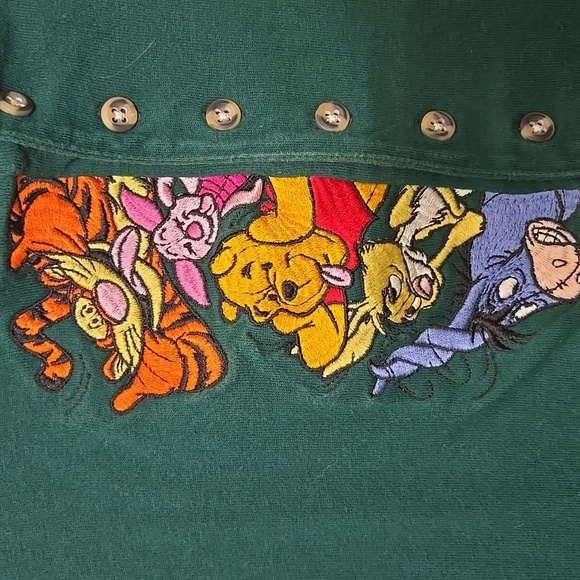 Vintage Pooh Tigger Piglet Hunter Green Henley Sz Medium Rabbit LS - Picture 3 of 8